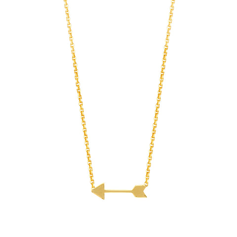 14K Yellow Gold Mini Arrow Pendant Necklace, 16" To 18" Adjustable