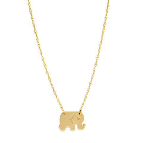 14K Yellow Gold Mini Baby Elephant Pendant Necklace, 16" To 18" Adjustable