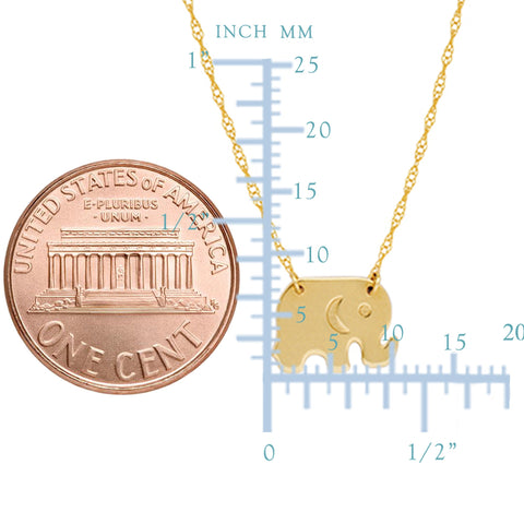 14K Yellow Gold Mini Baby Elephant Pendant Necklace, 16" To 18" Adjustable