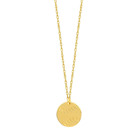 14K Yellow Gold Mini Baseball Necklace, 16" To 18" Adjustable