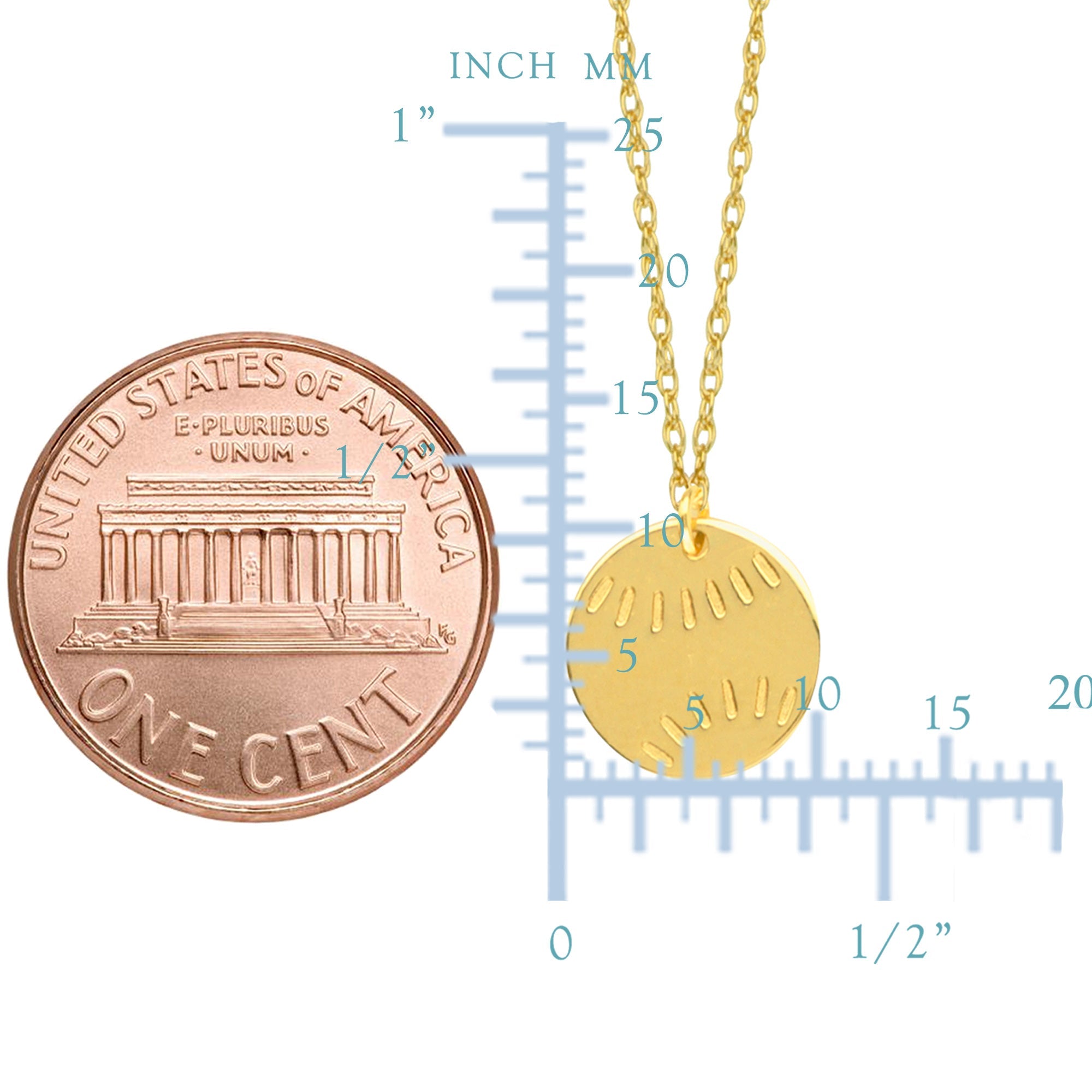 14K Yellow Gold Mini Baseball Necklace, 16" To 18" Adjustable - JewelryAffairs