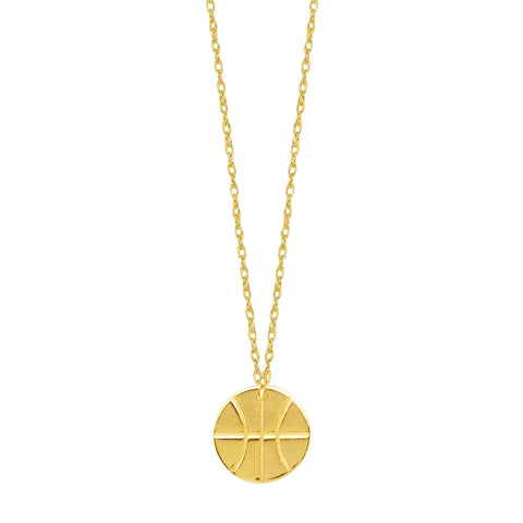 14K Yellow Gold Mini Basketball Pendant Necklace, 16" To 18" Adjustable