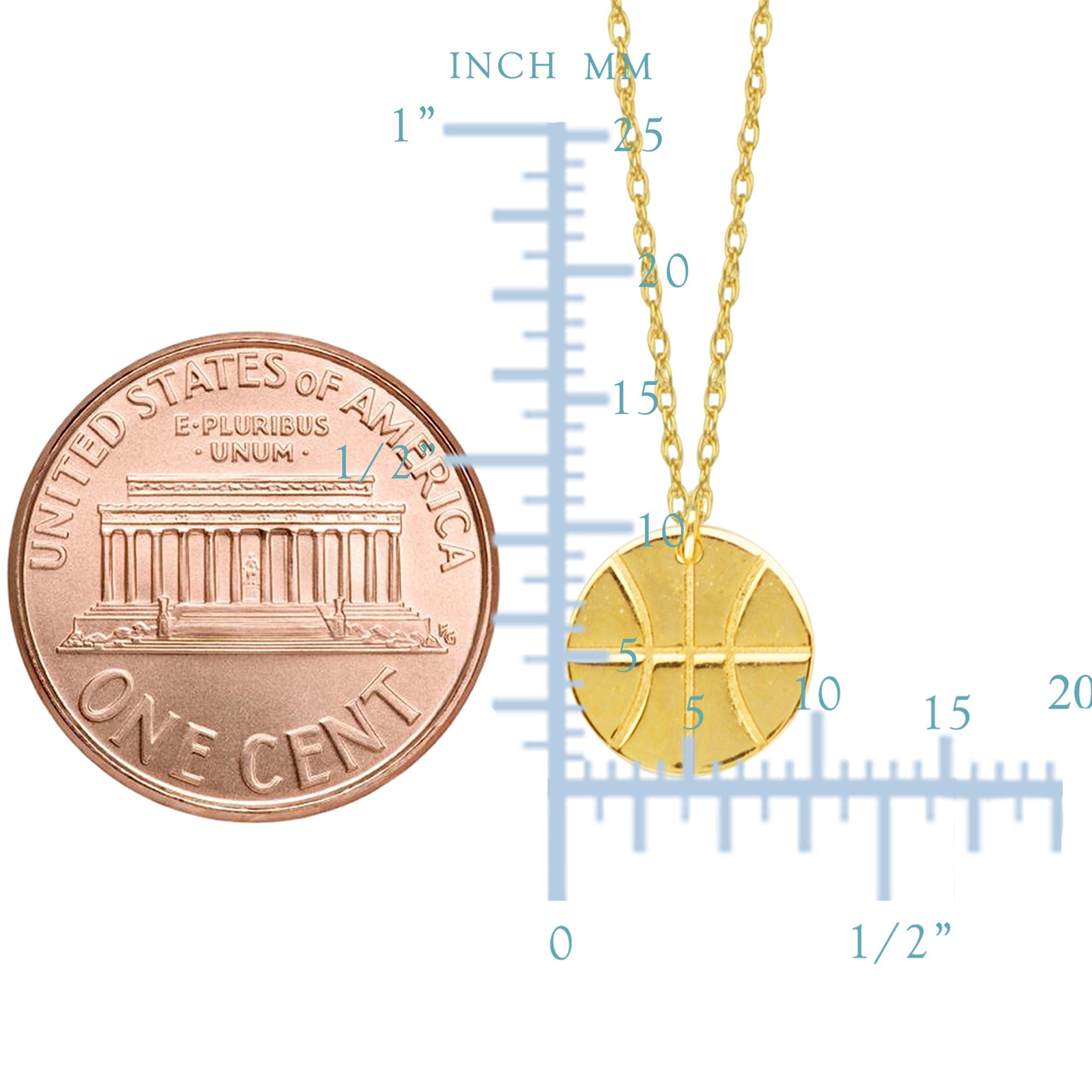 14K Yellow Gold Mini Basketball Pendant Necklace, 16" To 18" Adjustable - JewelryAffairs
