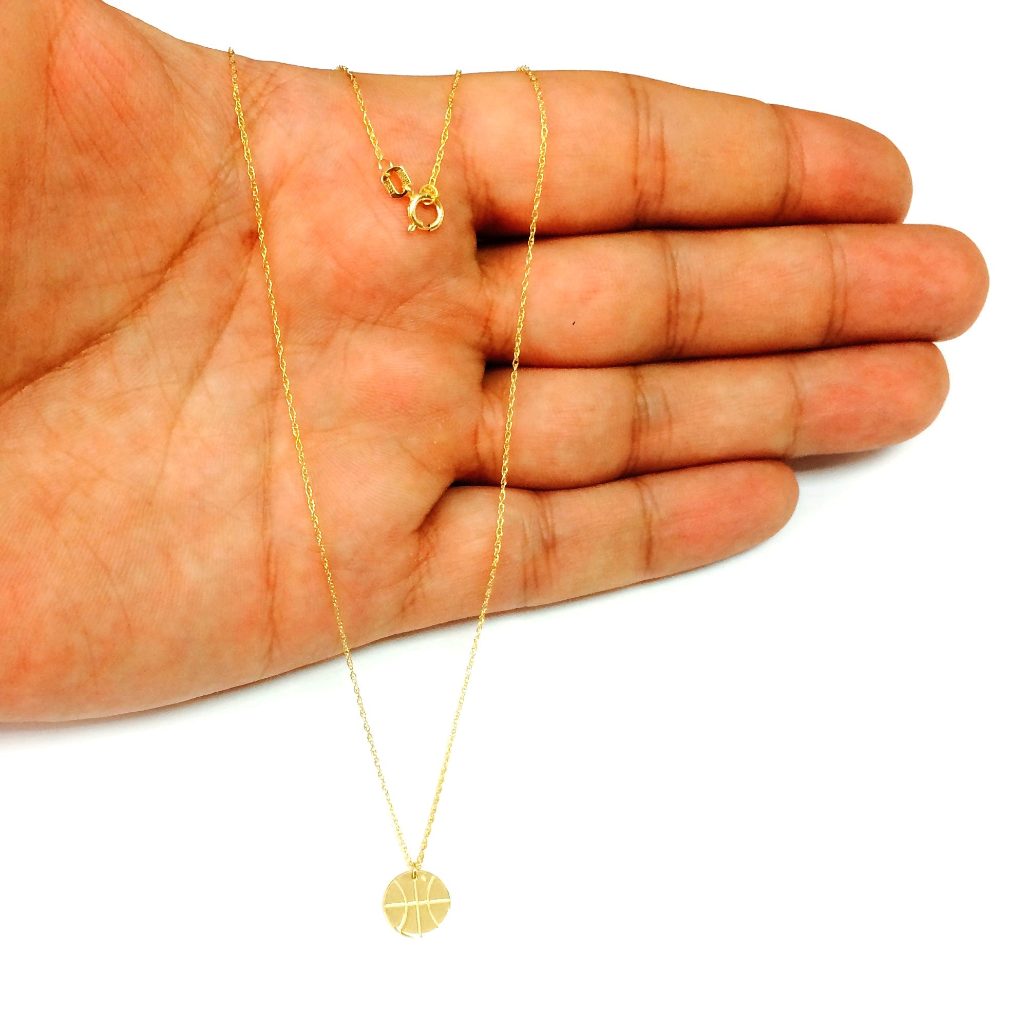 14K Yellow Gold Mini Basketball Pendant Necklace, 16" To 18" Adjustable - JewelryAffairs