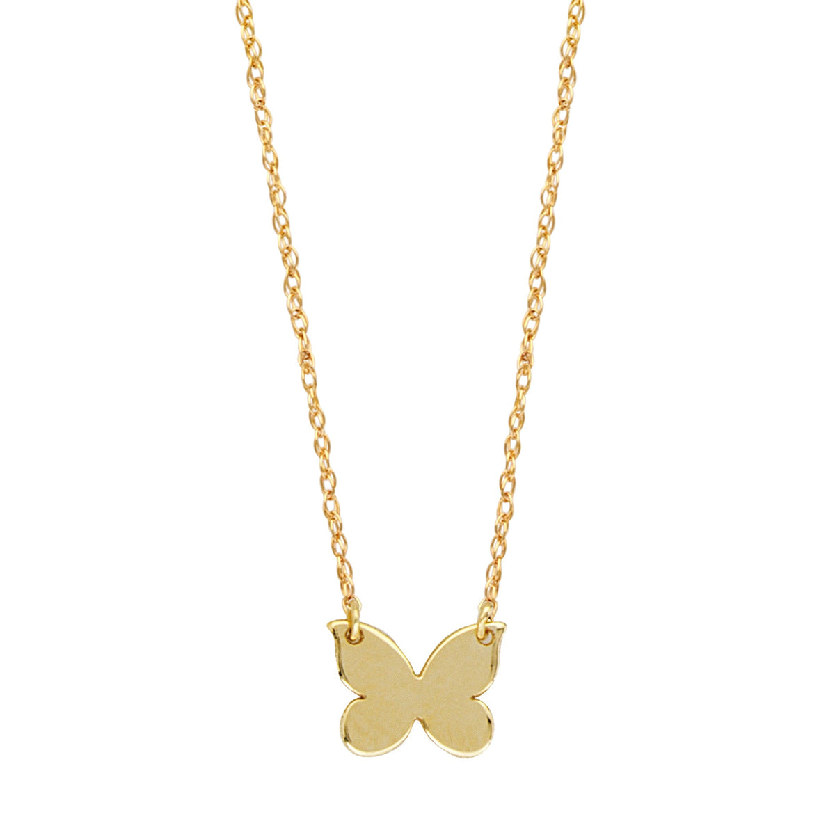 14K Yellow Gold Mini Butterfly Pendant Necklace, 16" To 18" Adjustable - JewelryAffairs
