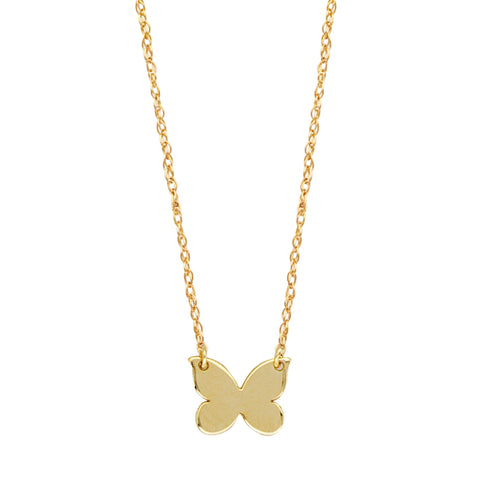 14K Yellow Gold Mini Butterfly Pendant Necklace, 16" To 18" Adjustable