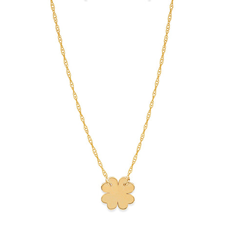 14K Yellow Gold Mini Clover Pendant Necklace, 16" To 18" Adjustable