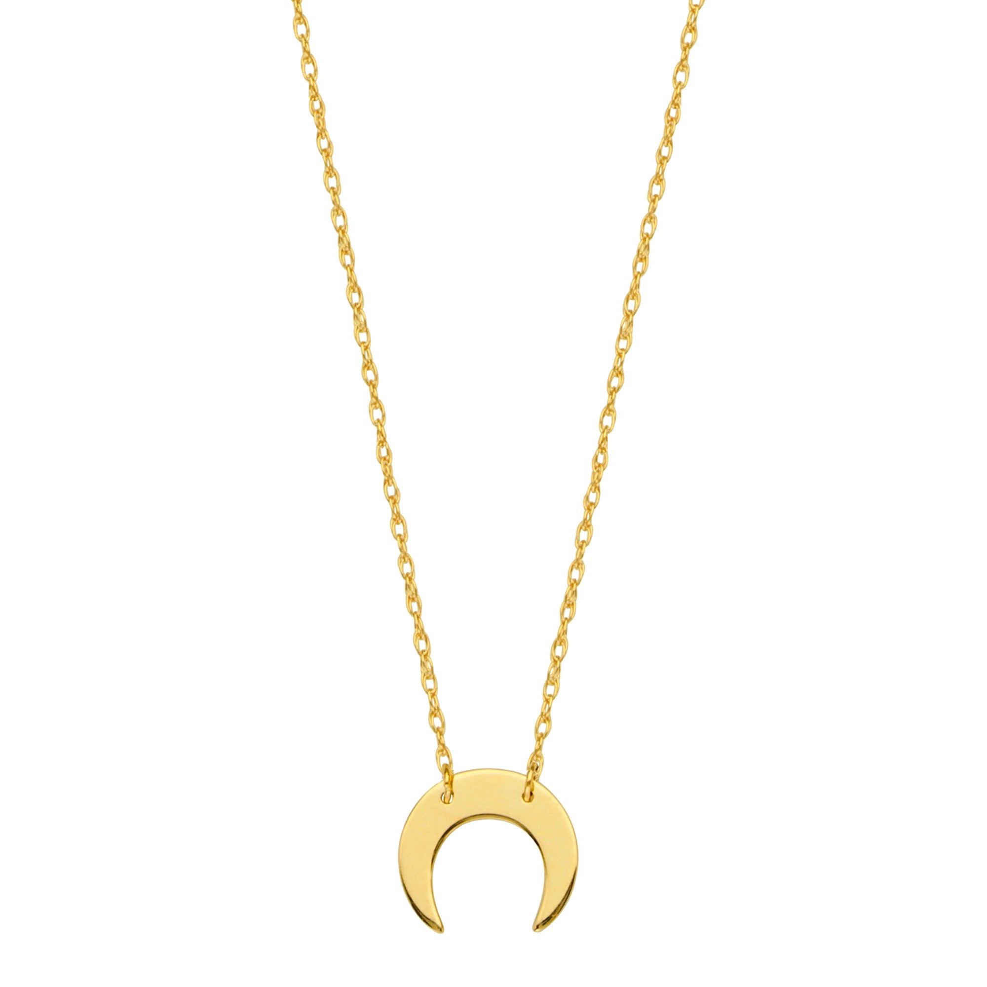 14K Yellow Gold Mini Crescent Moon Pendant Necklace, 16" To 18" Adjustable - JewelryAffairs