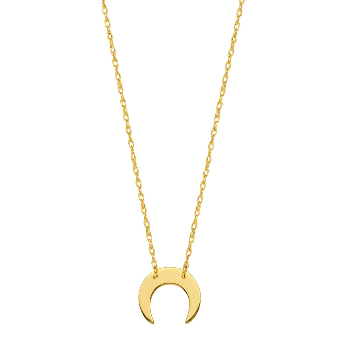 14K Yellow Gold Mini Crescent Moon Pendant Necklace, 16" To 18" Adjustable - JewelryAffairs