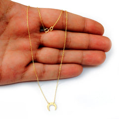 14K Yellow Gold Mini Crescent Moon Pendant Necklace, 16" To 18" Adjustable - JewelryAffairs