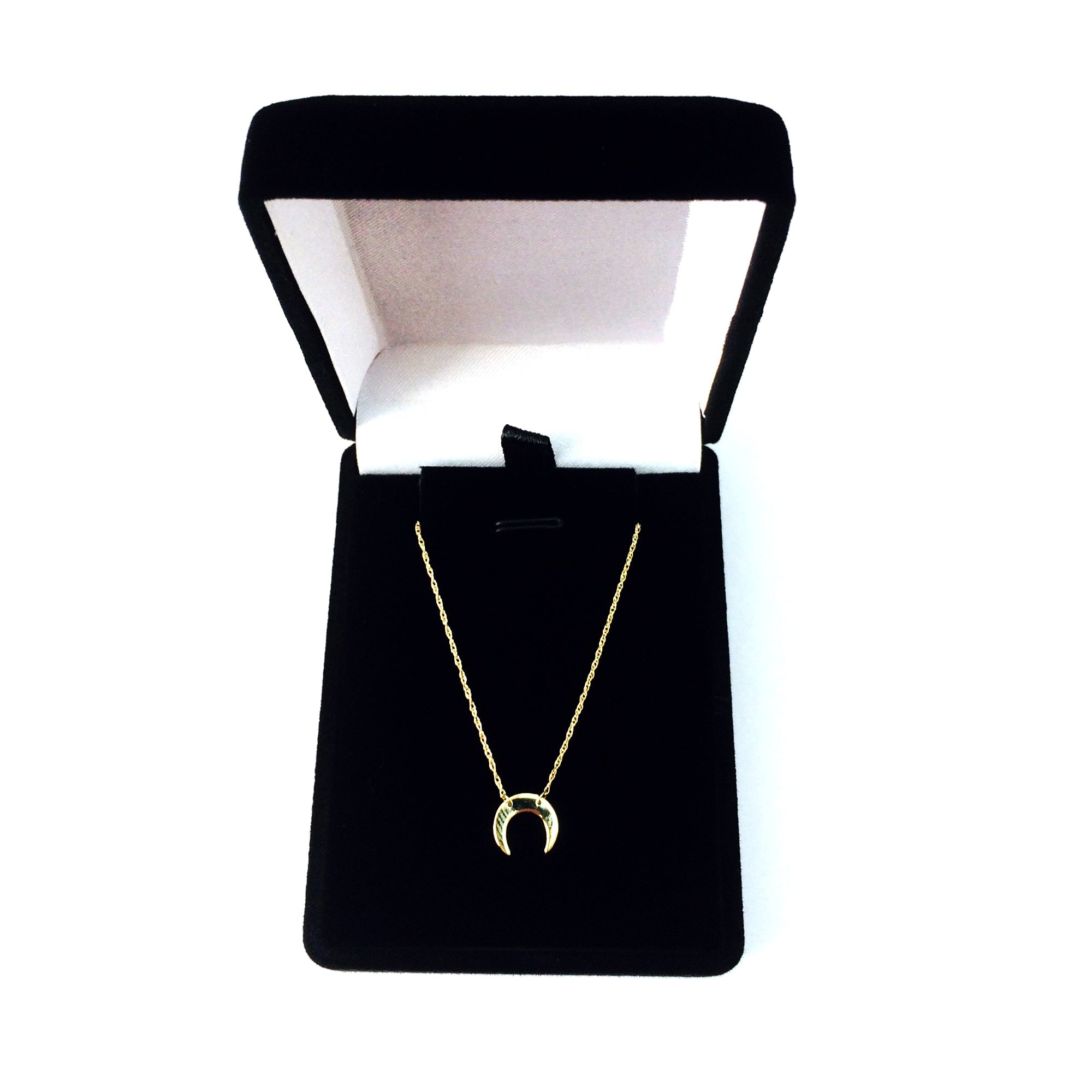 14K Yellow Gold Mini Crescent Moon Pendant Necklace, 16" To 18" Adjustable - JewelryAffairs