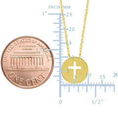 14K Yellow Gold Mini Cross Pendant Necklace, 16" To 18" Adjustable