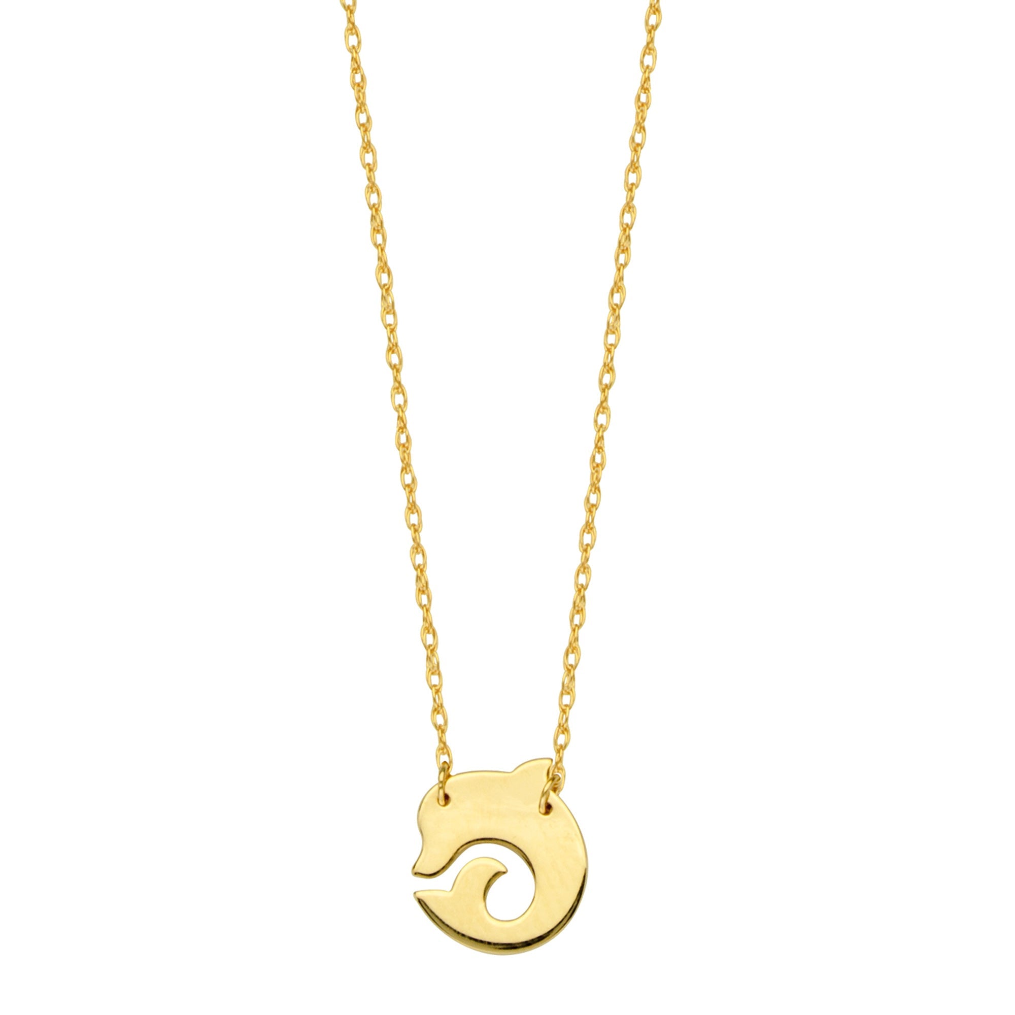 14K Yellow Gold Mini Dolphin Pendant Necklace, 16" To 18" Adjustable - JewelryAffairs