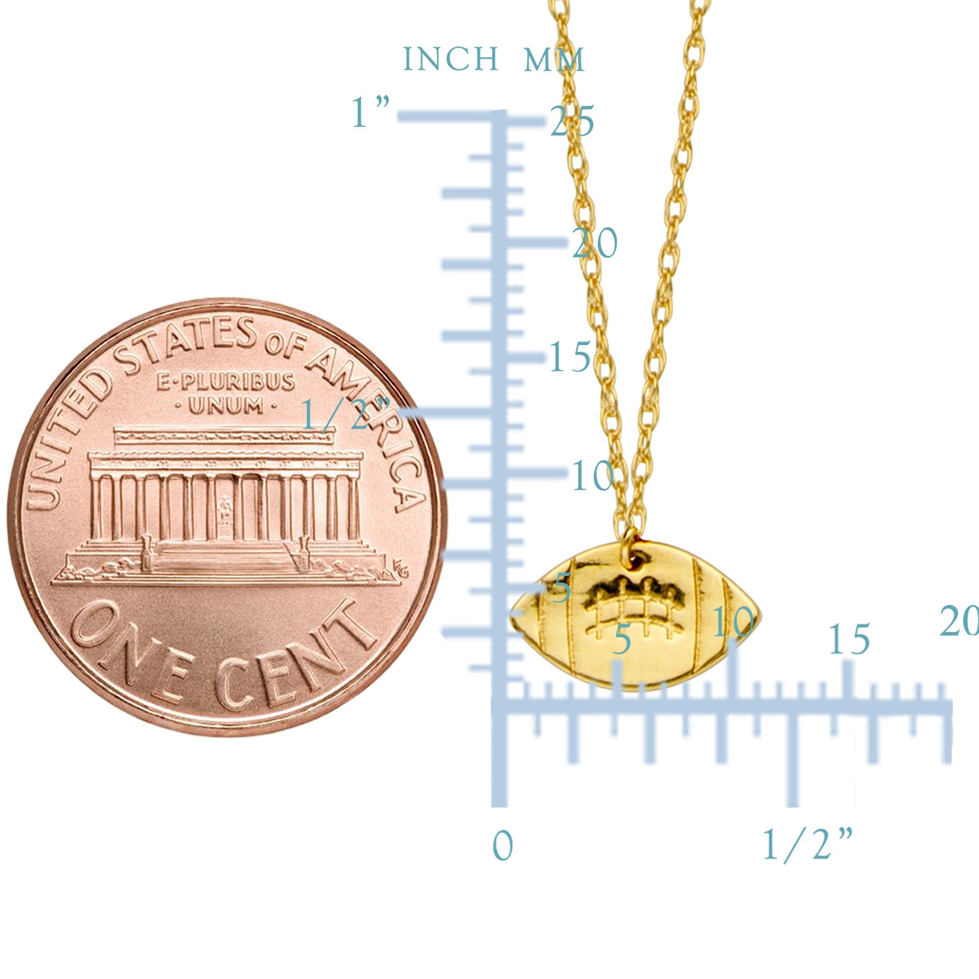 14K Yellow Gold Mini Football Necklace, 16" To 18" Adjustable - JewelryAffairs
