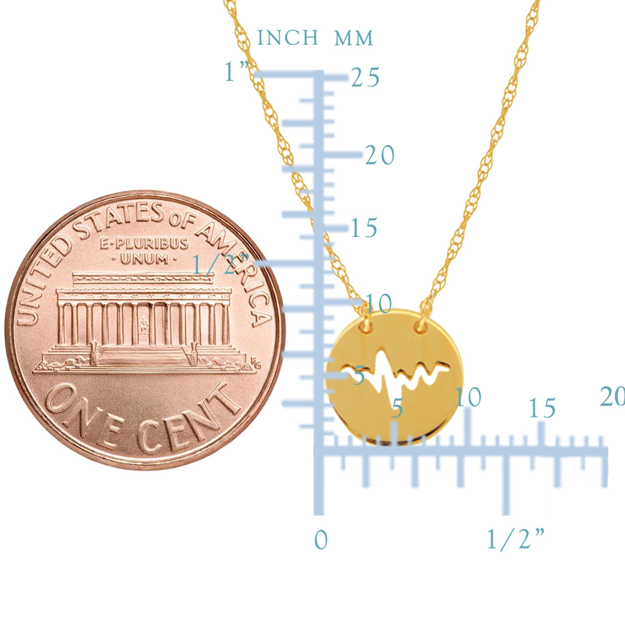 14K Yellow Gold Mini Heartbeat Pendant Necklace, 16" To 18" Adjustable