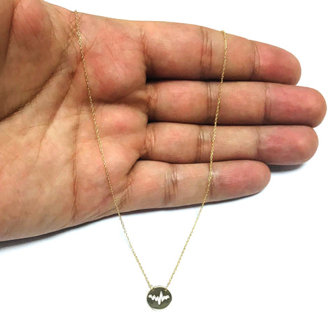 14K Yellow Gold Mini Heartbeat Pendant Necklace, 16" To 18" Adjustable