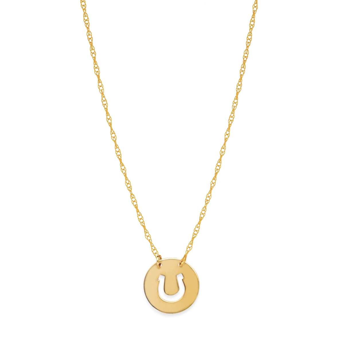14K Yellow Gold Mini Horse Shoe Pendant Necklace, 16" To 18" Adjustable