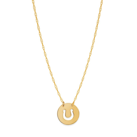14K Yellow Gold Mini Horse Shoe Pendant Necklace, 16" To 18" Adjustable