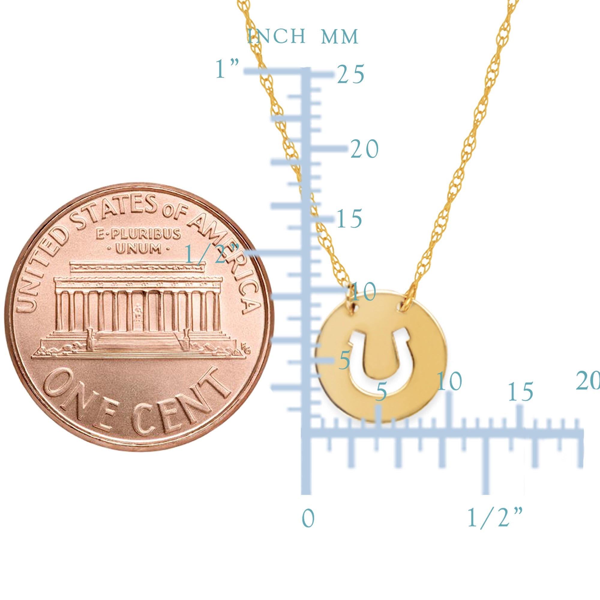 14K Yellow Gold Mini Horse Shoe Pendant Necklace, 16" To 18" Adjustable