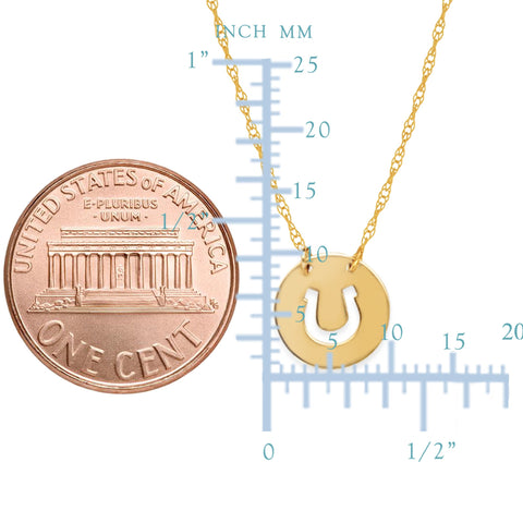 14K Yellow Gold Mini Horse Shoe Pendant Necklace, 16" To 18" Adjustable