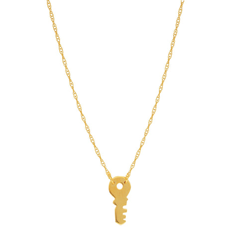 14K Yellow Gold Mini Key Pendant Necklace, 16" To 18" Adjustable