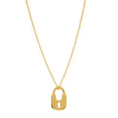14K Yellow Gold Mini Lock Pendant Necklace, 16" To 18" Adjustable