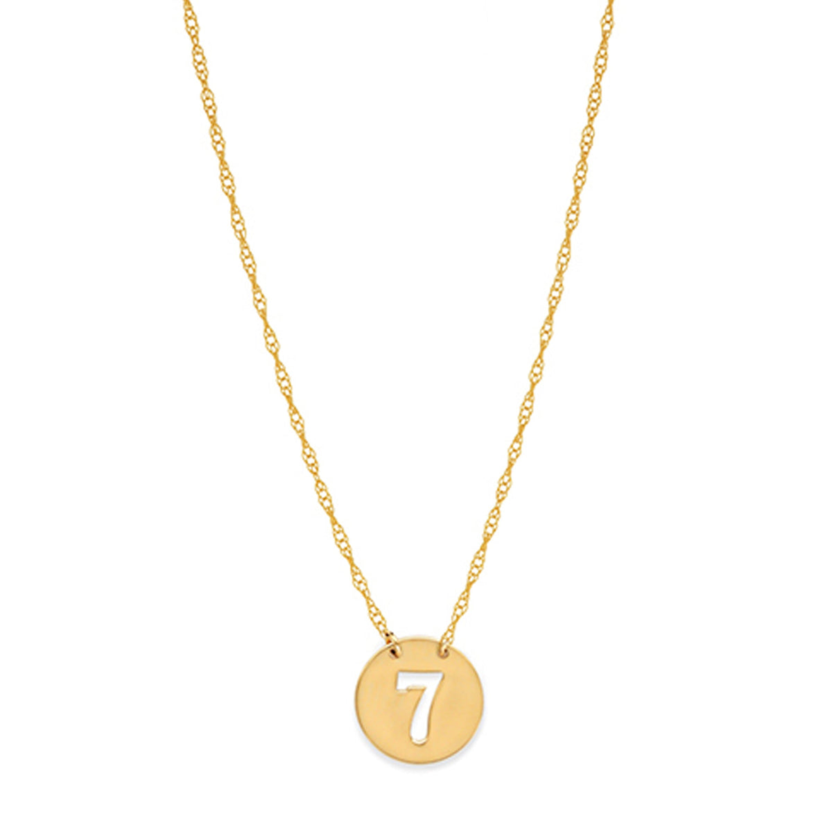 14K Yellow Gold Mini Lucky Number Seven Necklace, 16" To 18" Adjustable