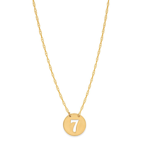 14K Yellow Gold Mini Lucky Number Seven Necklace, 16" To 18" Adjustable