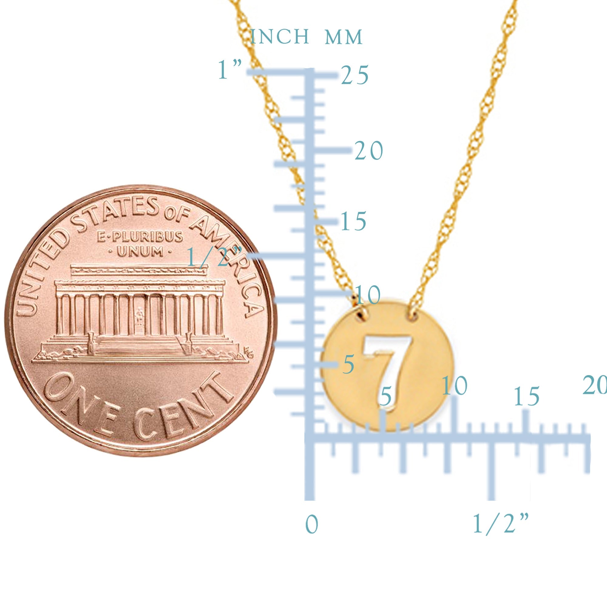 14K Yellow Gold Mini Lucky Number Seven Necklace, 16" To 18" Adjustable