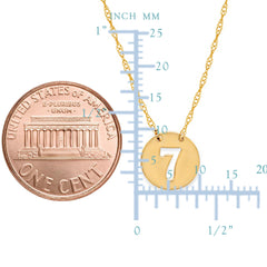 14K Yellow Gold Mini Lucky Number Seven Necklace, 16" To 18" Adjustable