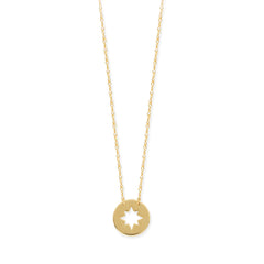 14K Yellow Gold Mini Northern Star Pendant Necklace, 16" To 18" Adjustable - JewelryAffairs