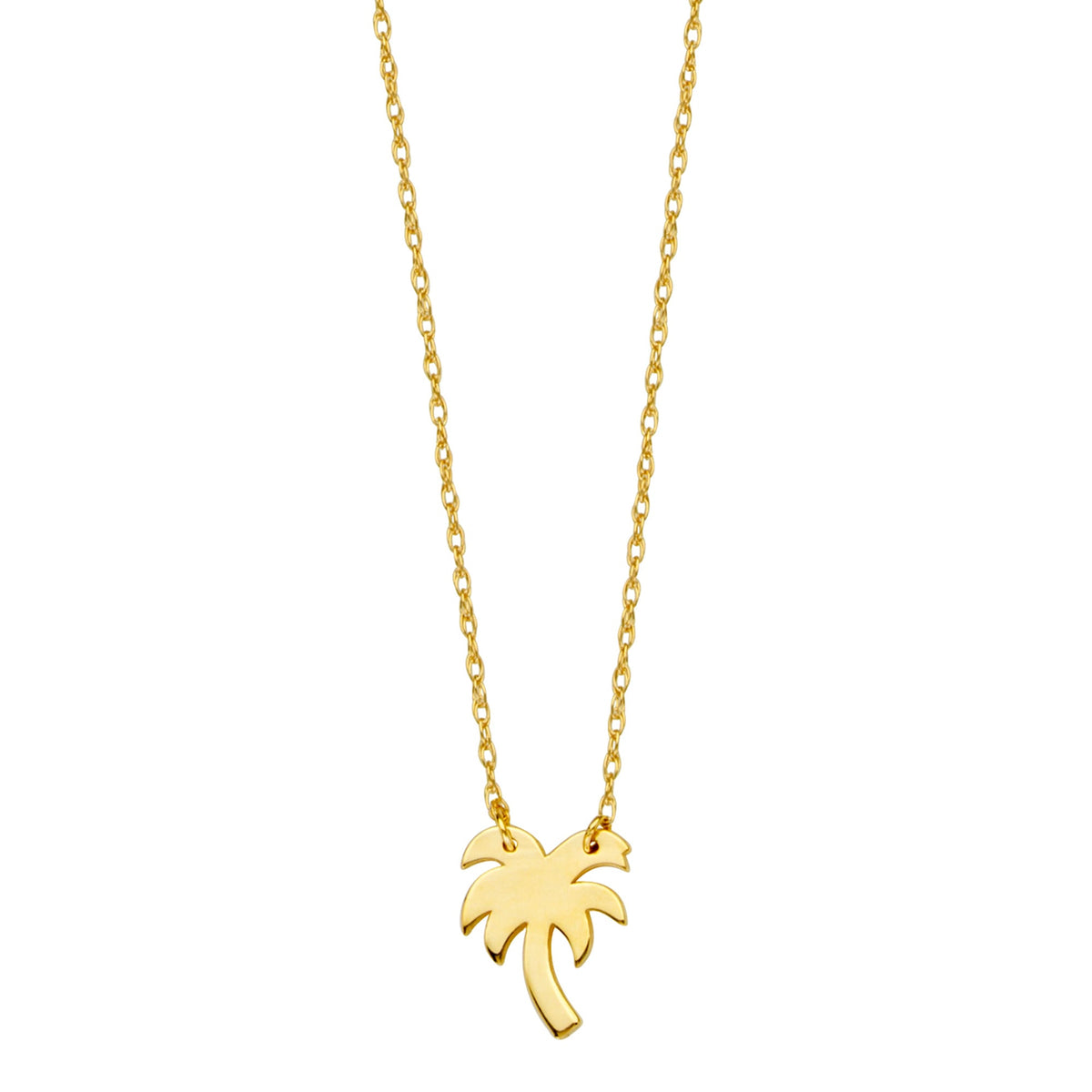 14K Yellow Gold Mini Palm Tree Necklace, 16" To 18" Adjustable