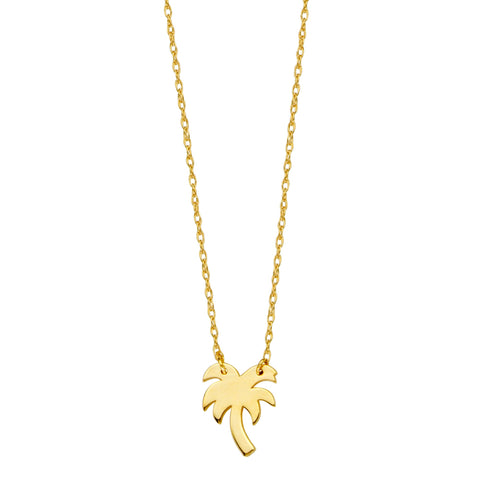 14K Yellow Gold Mini Palm Tree Necklace, 16" To 18" Adjustable