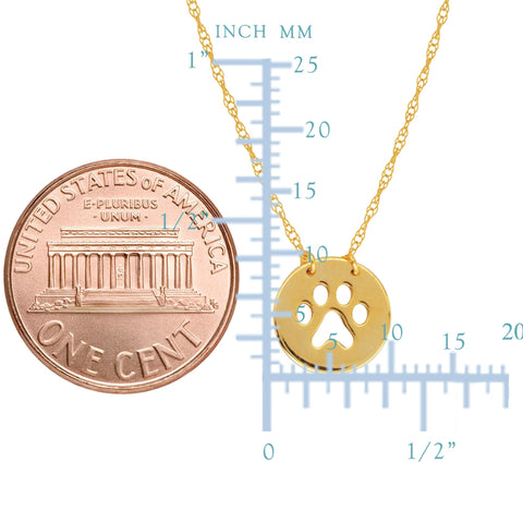 14K Yellow Gold Mini Paw Print Pendant Necklace, 16" To 18" Adjustable