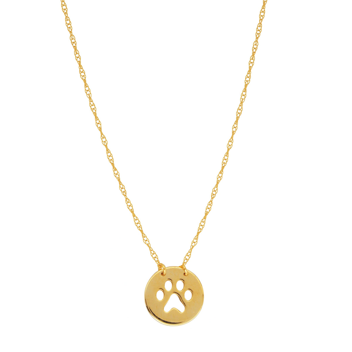 14K Yellow Gold Mini Paw Print Pendant Necklace, 16" To 18" Adjustable - JewelryAffairs