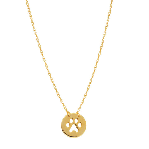 14K Yellow Gold Mini Paw Print Pendant Necklace, 16" To 18" Adjustable
