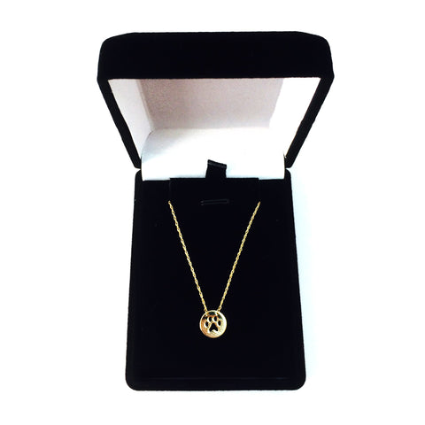 14K Yellow Gold Mini Paw Print Pendant Necklace, 16" To 18" Adjustable