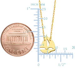 14K Yellow Gold Mini Sailing Boat Pendant Necklace, 16" To 18" Adjustable