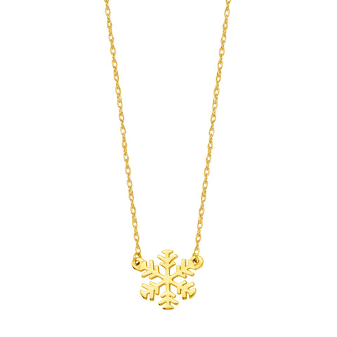 14K Yellow Gold Mini Snowflake Pendant Necklace, 16" To 18" Adjustable