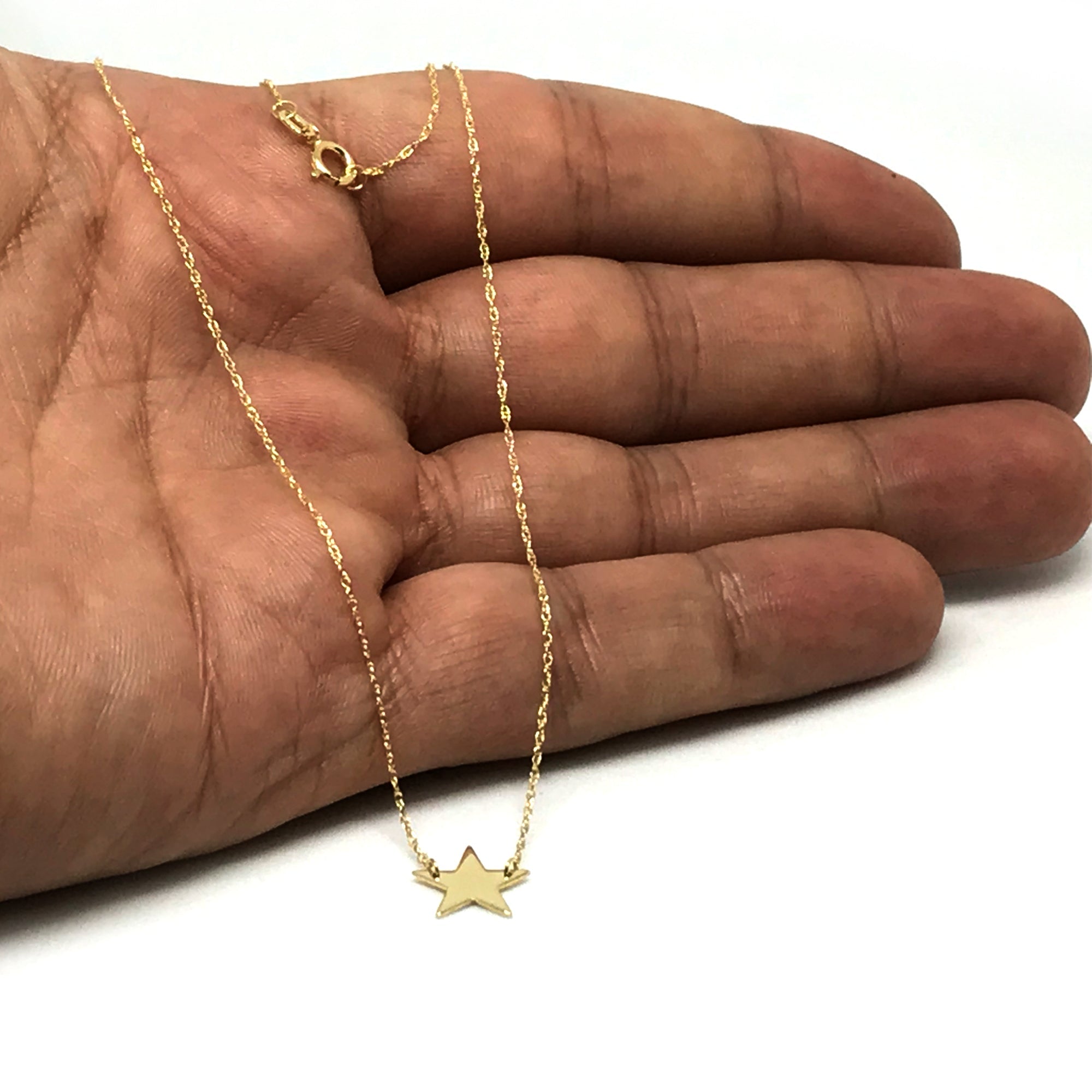 14K Yellow Gold Mini Star Pendant Necklace, 16" To 18" Adjustable - JewelryAffairs