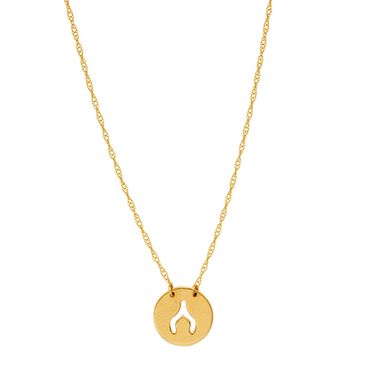 14K Yellow Gold Mini Wishbone Pendant Necklace, 16" To 18" Adjustable