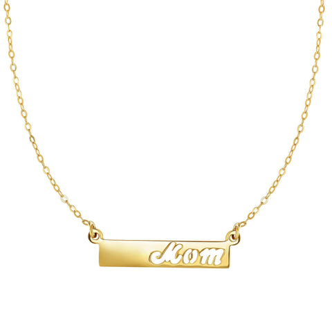 14k Yellow Gold MOM Bar Pendant Chain Necklace, 17"