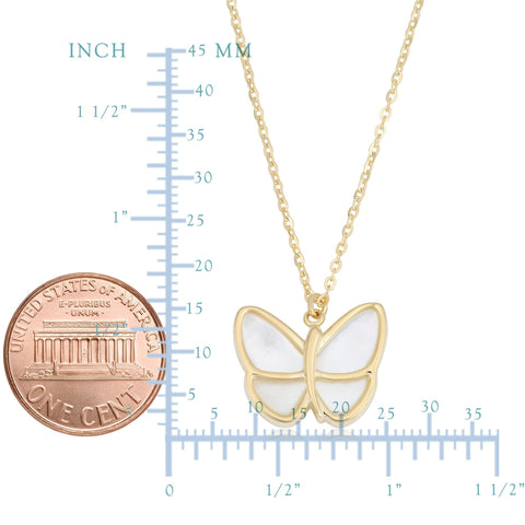 14K Yellow Gold Mother Of Pearl Butterfly Pendant Necklace, 18"