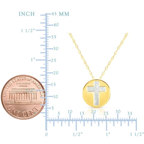 14K Yellow Gold Mother Of Pearl Cross Pendant Necklace, 16"