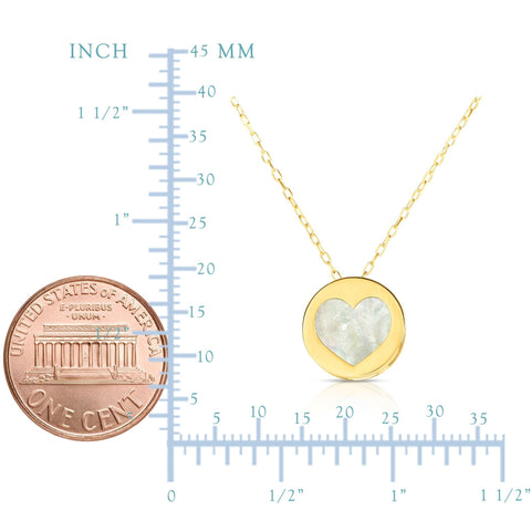 14K Yellow Gold Mother Of Pearl Heart Pendant Necklace, 16"