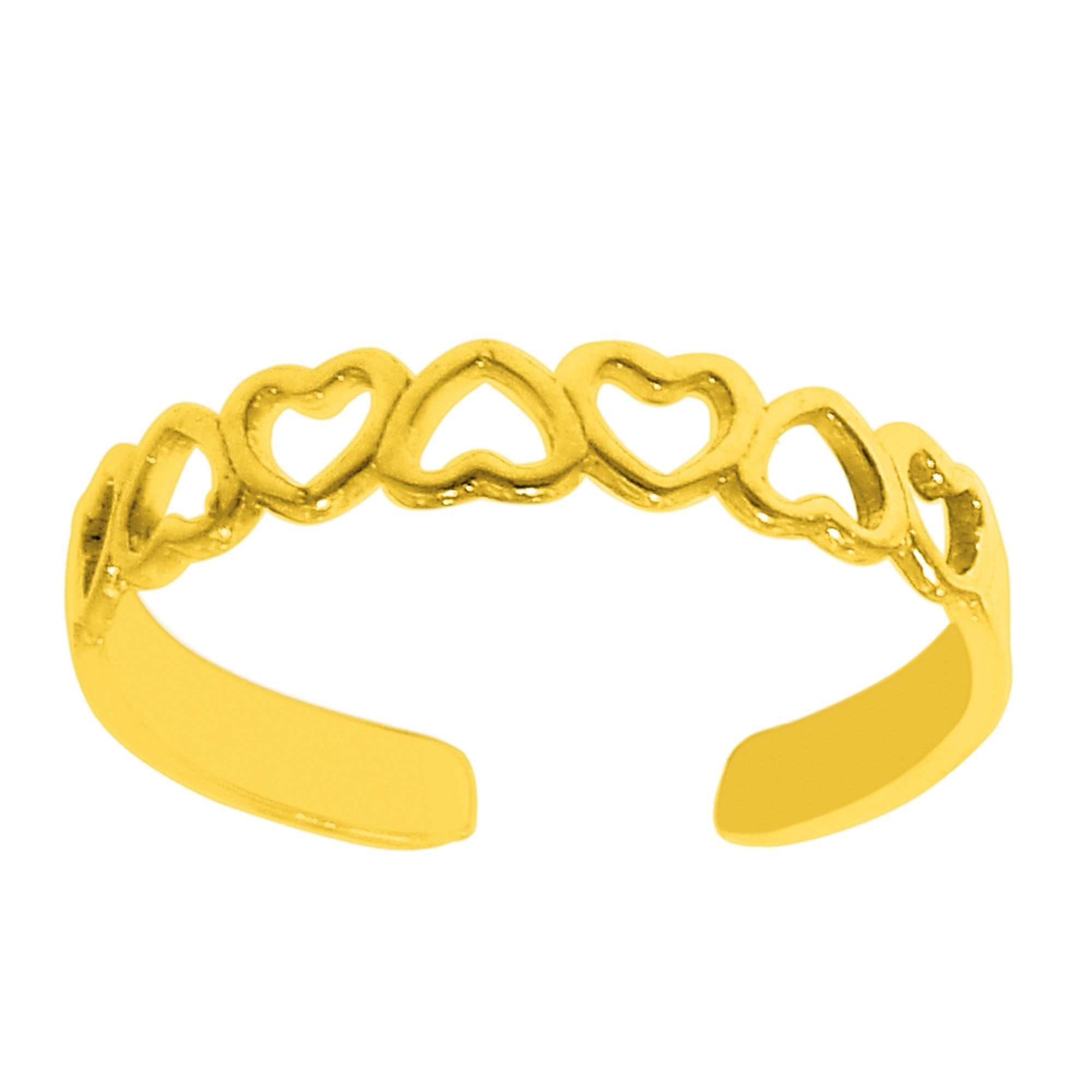 14K Yellow Gold Multiple Hearts Shiny Cuff Style Adjustable Toe Ring - JewelryAffairs