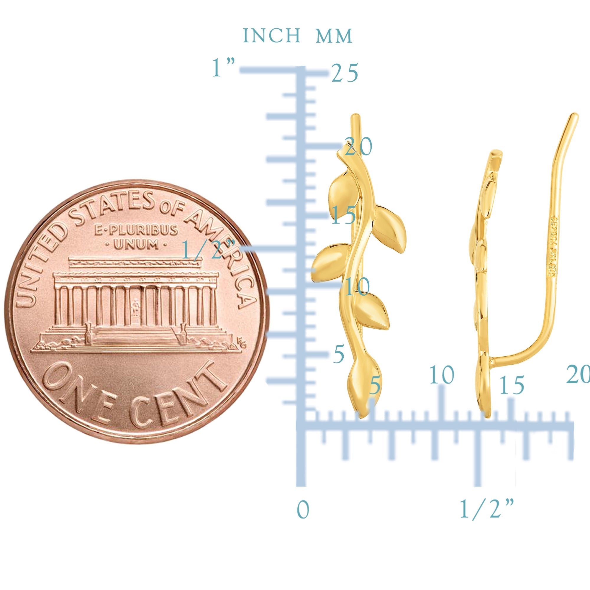 14K Yellow Gold Olive Tree Branch Climber Earrings - JewelryAffairs
