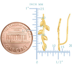 14K Yellow Gold Olive Tree Branch Climber Earrings - JewelryAffairs