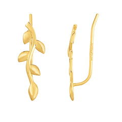 14K Yellow Gold Olive Tree Branch Climber Earrings - JewelryAffairs