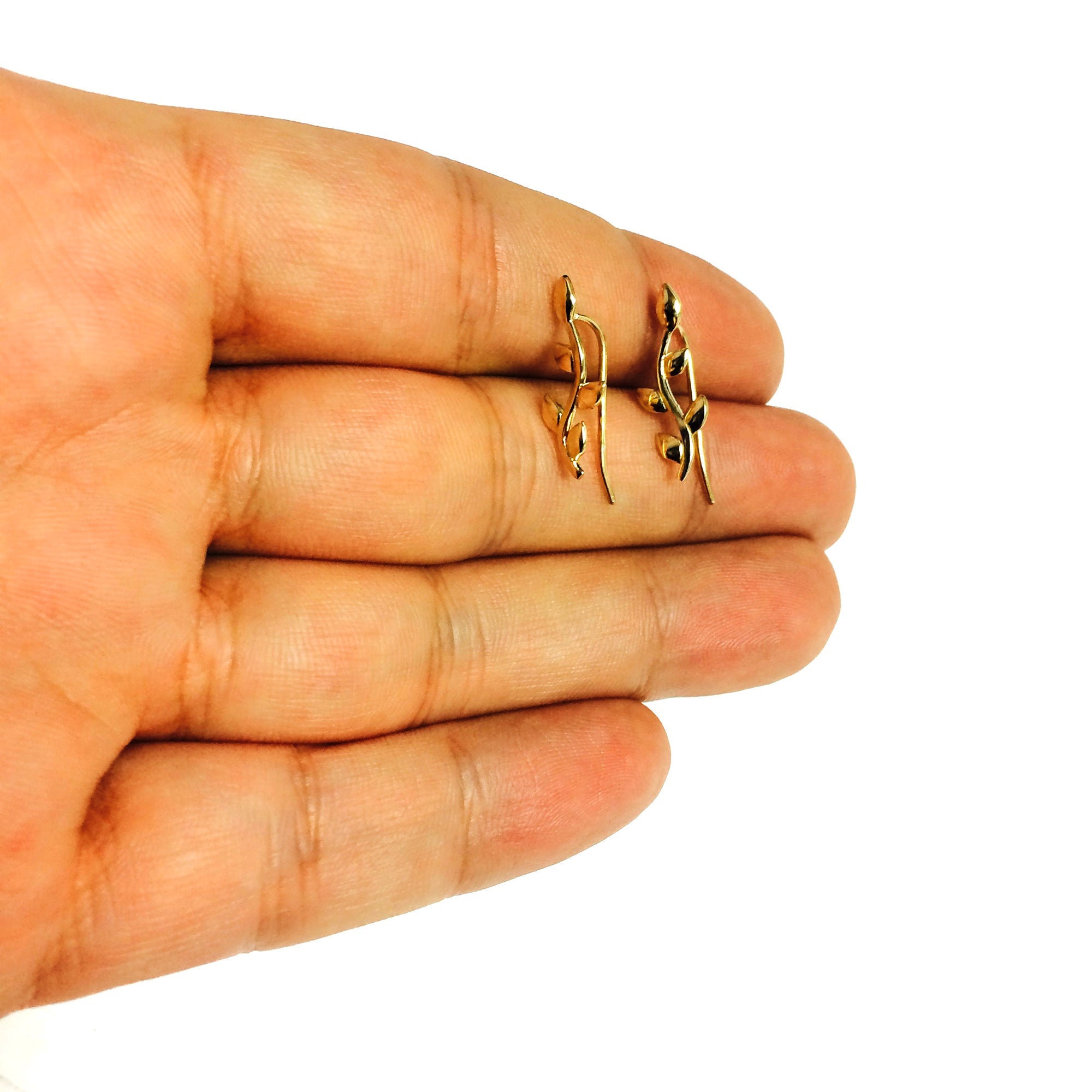 14K Yellow Gold Olive Tree Branch Climber Earrings - JewelryAffairs